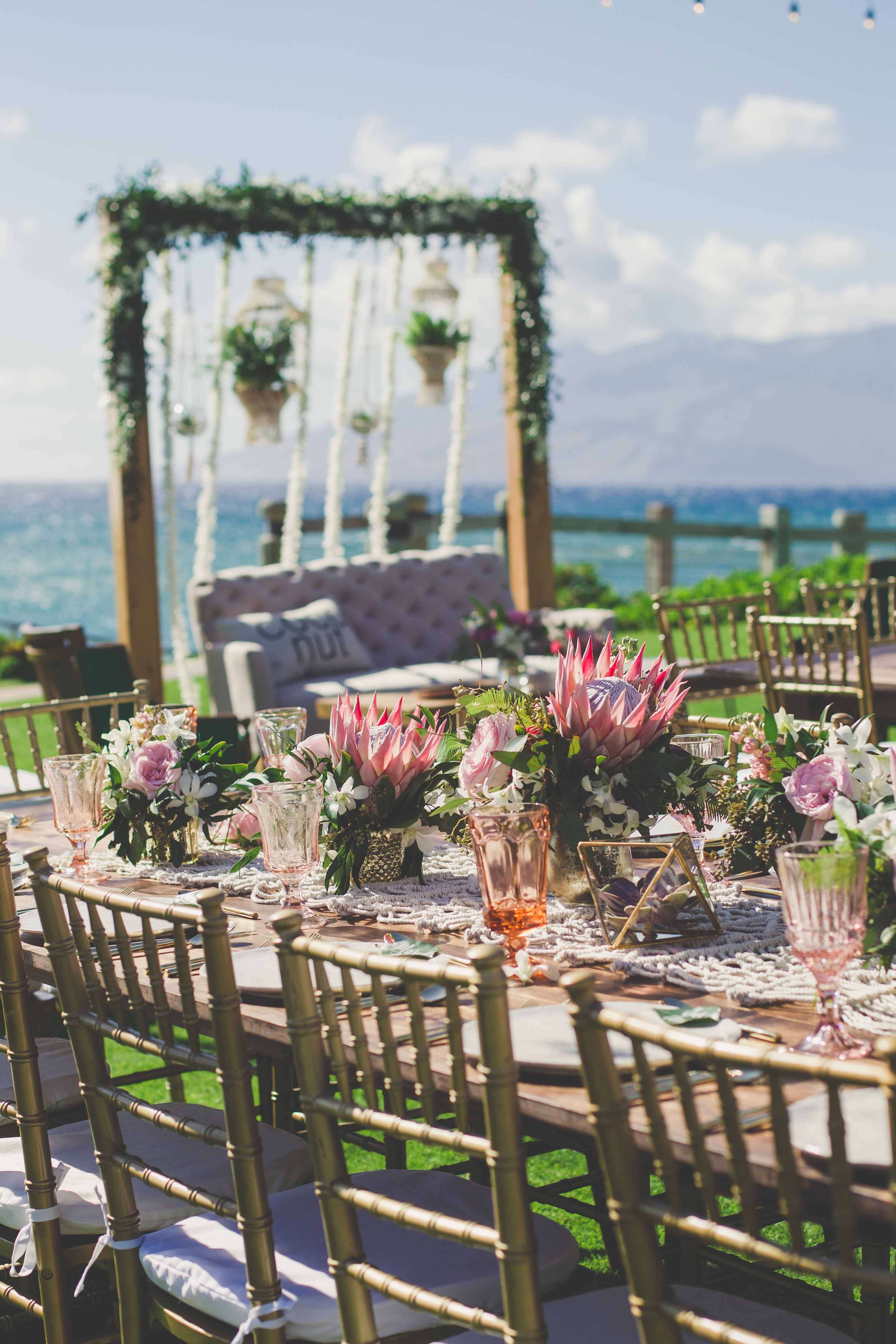 boho chic tablescape for Hawaii wedding