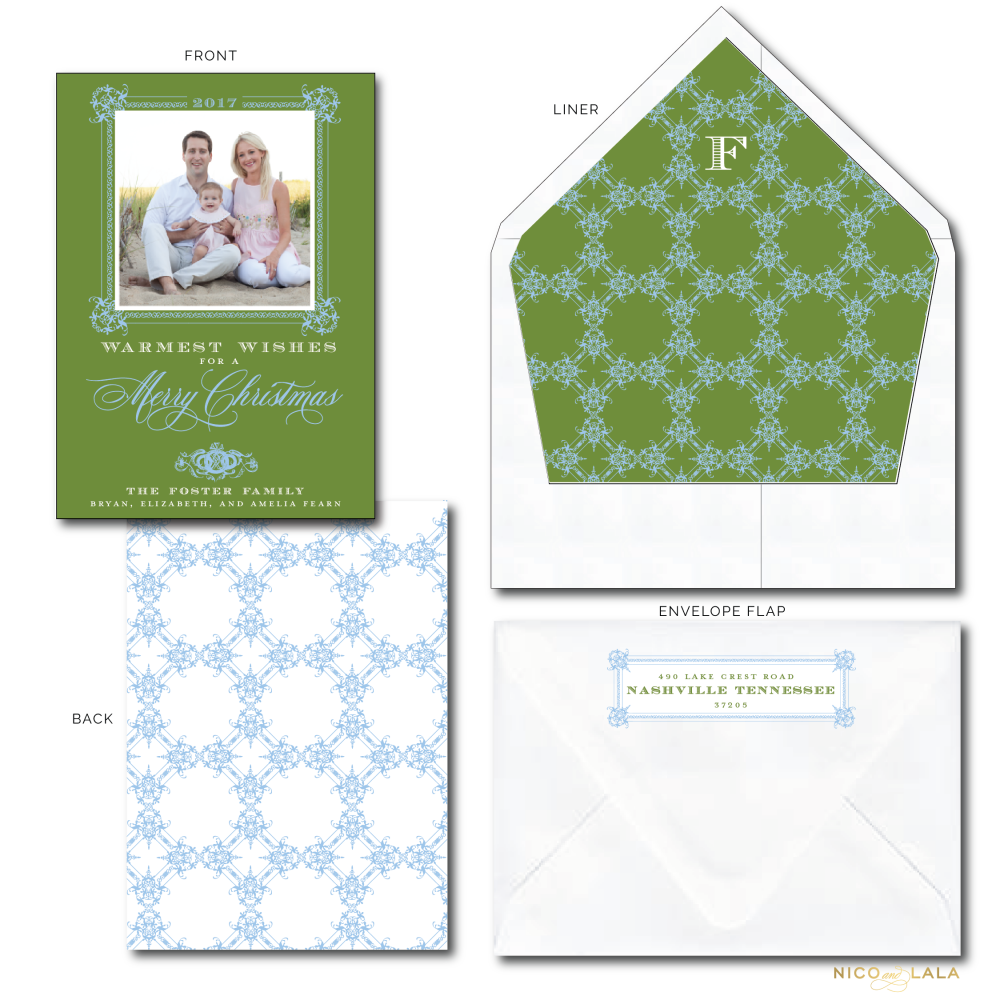 Classic Christmas Card Green and Blue