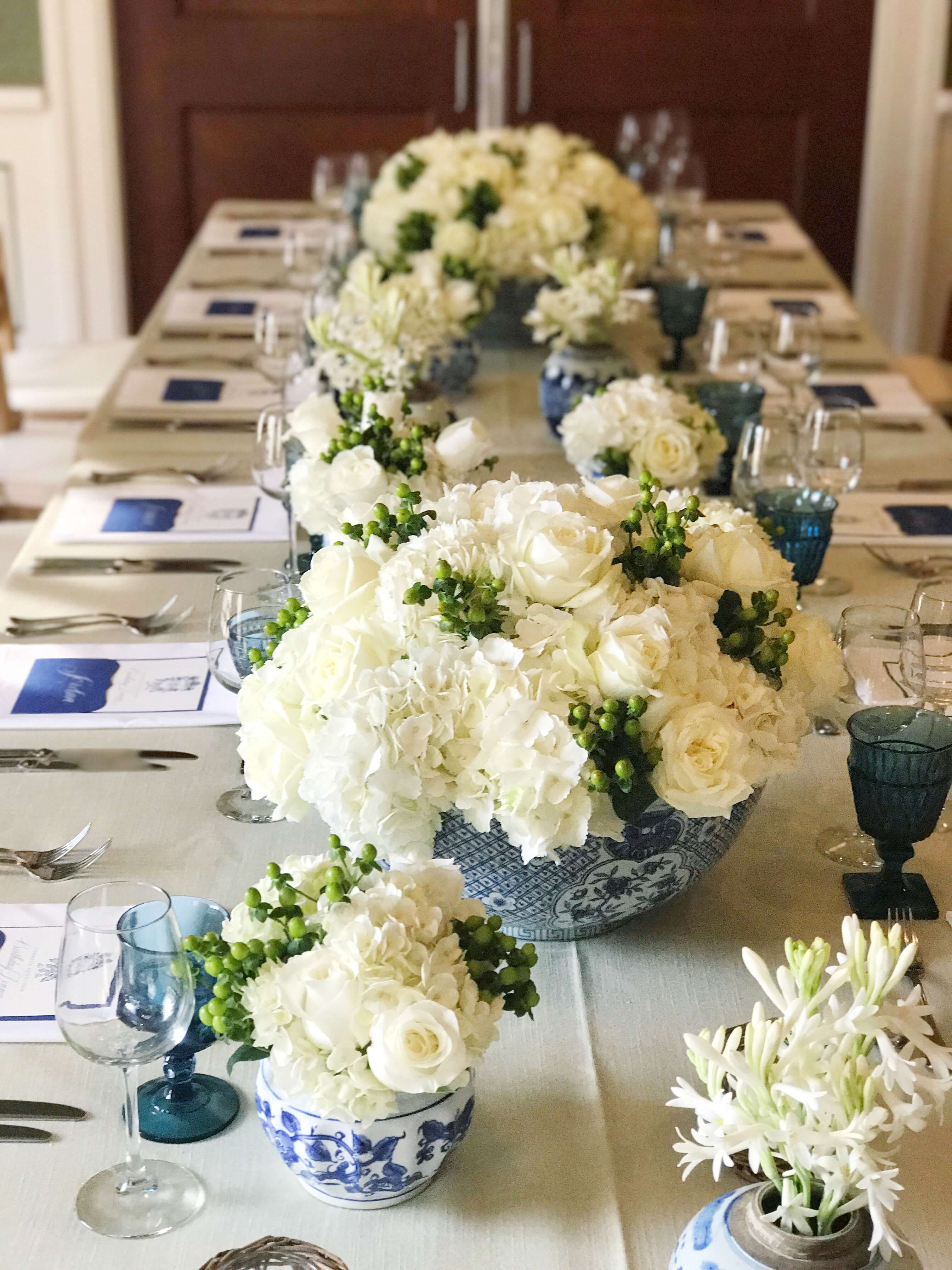 blue and white birthday luncheon
