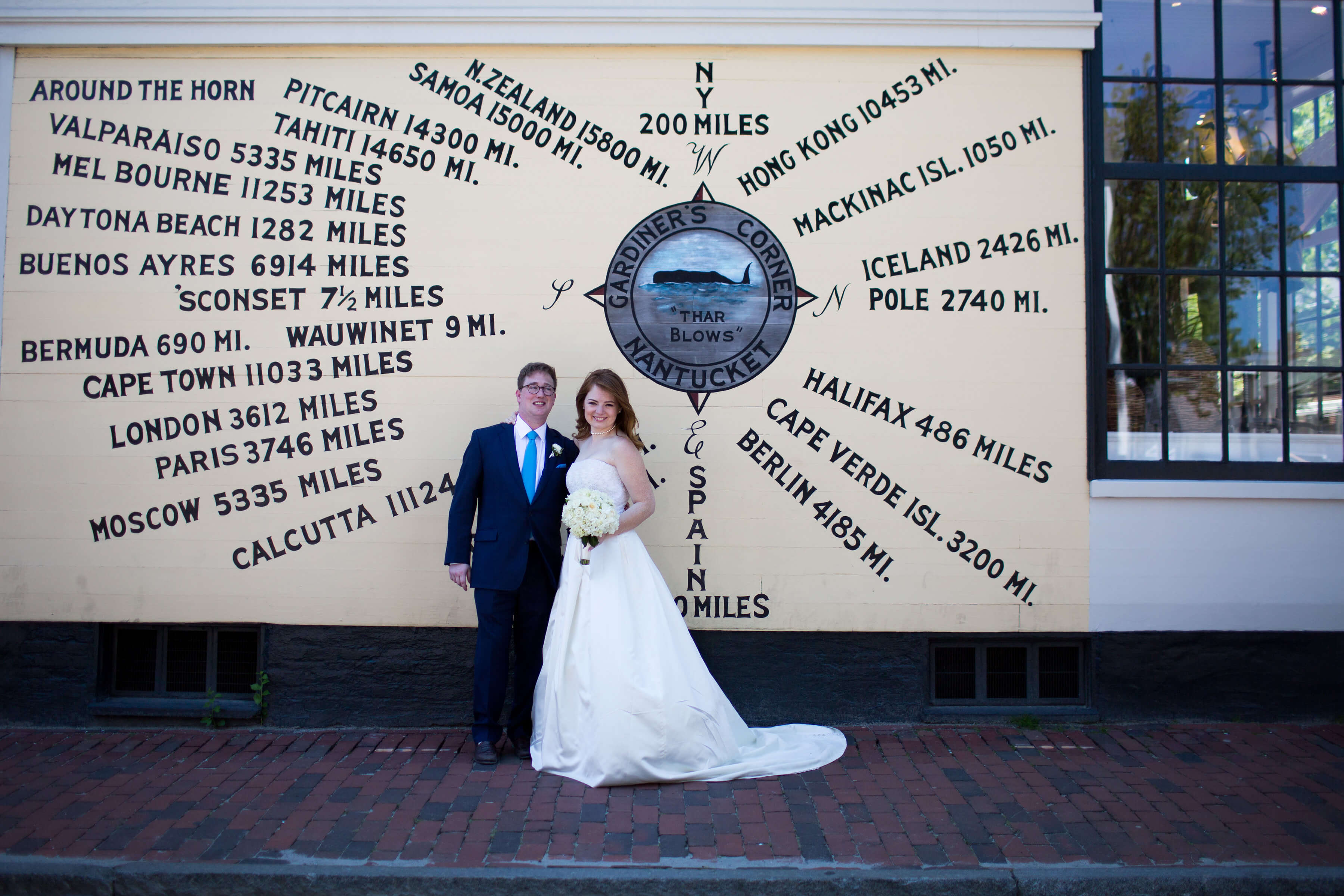 Bride and groom by Nantucket compass