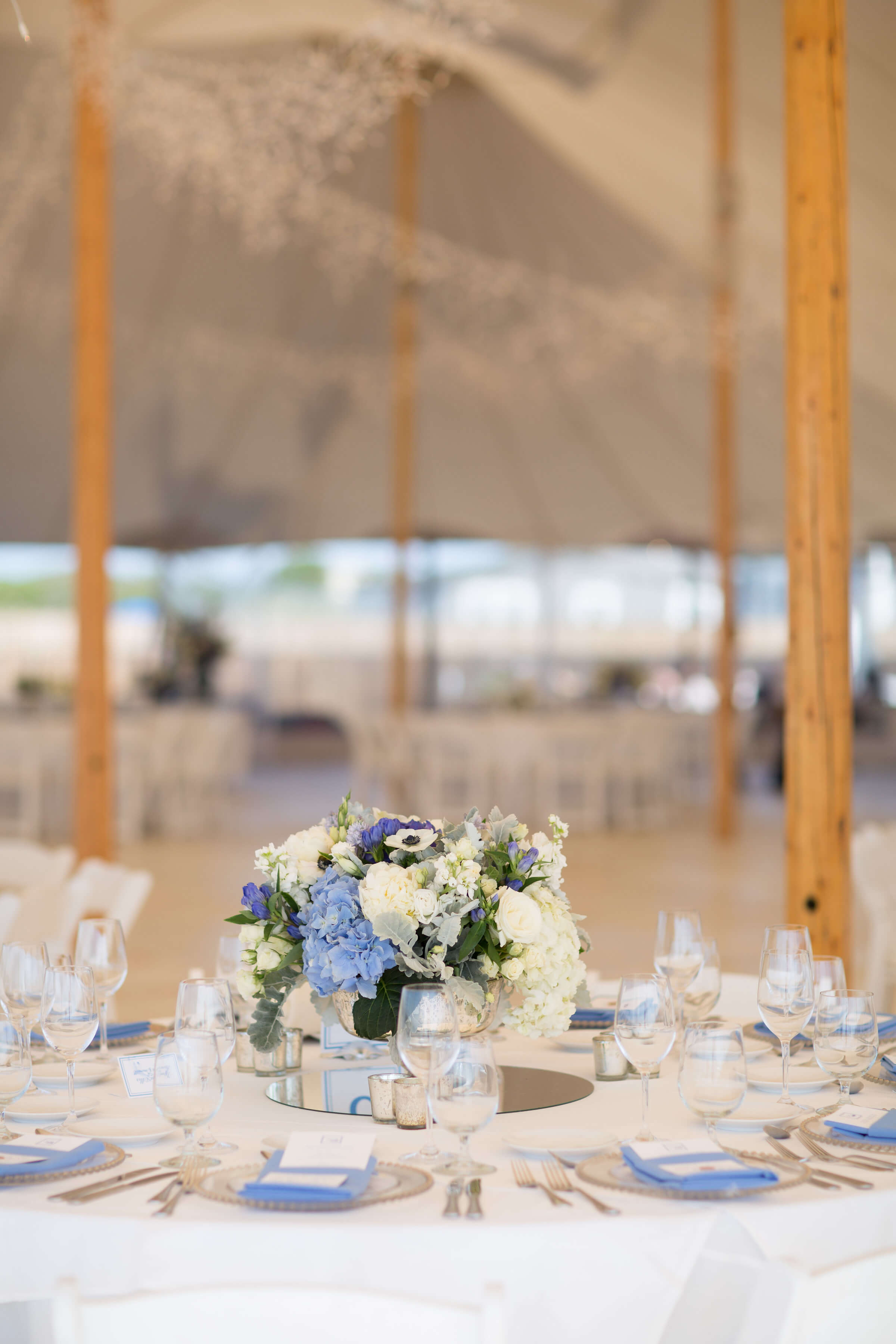Tented wedding reception at Galley Beach
