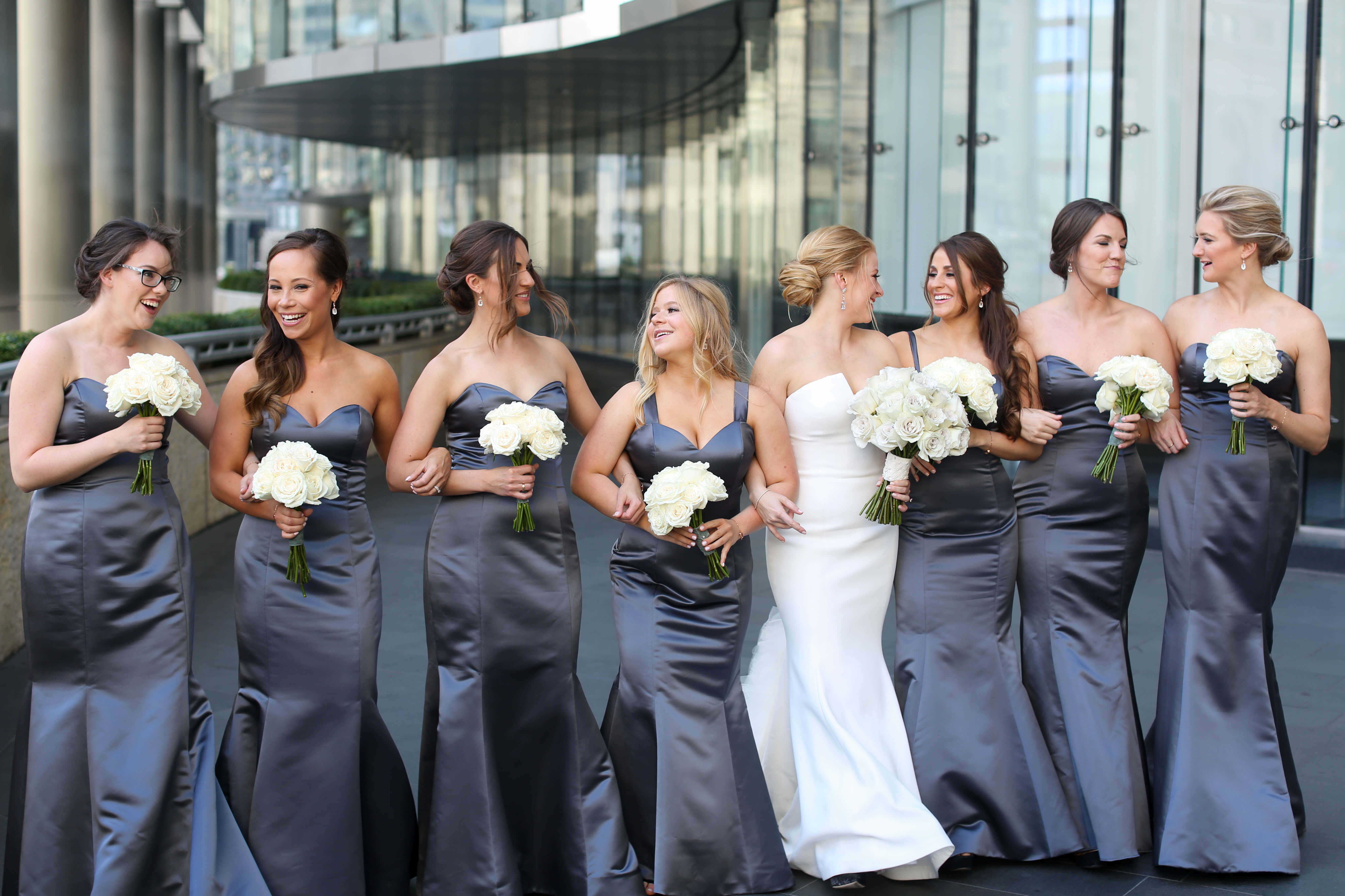 gray-silk-bridesmaids-dresses | Nico and Lala