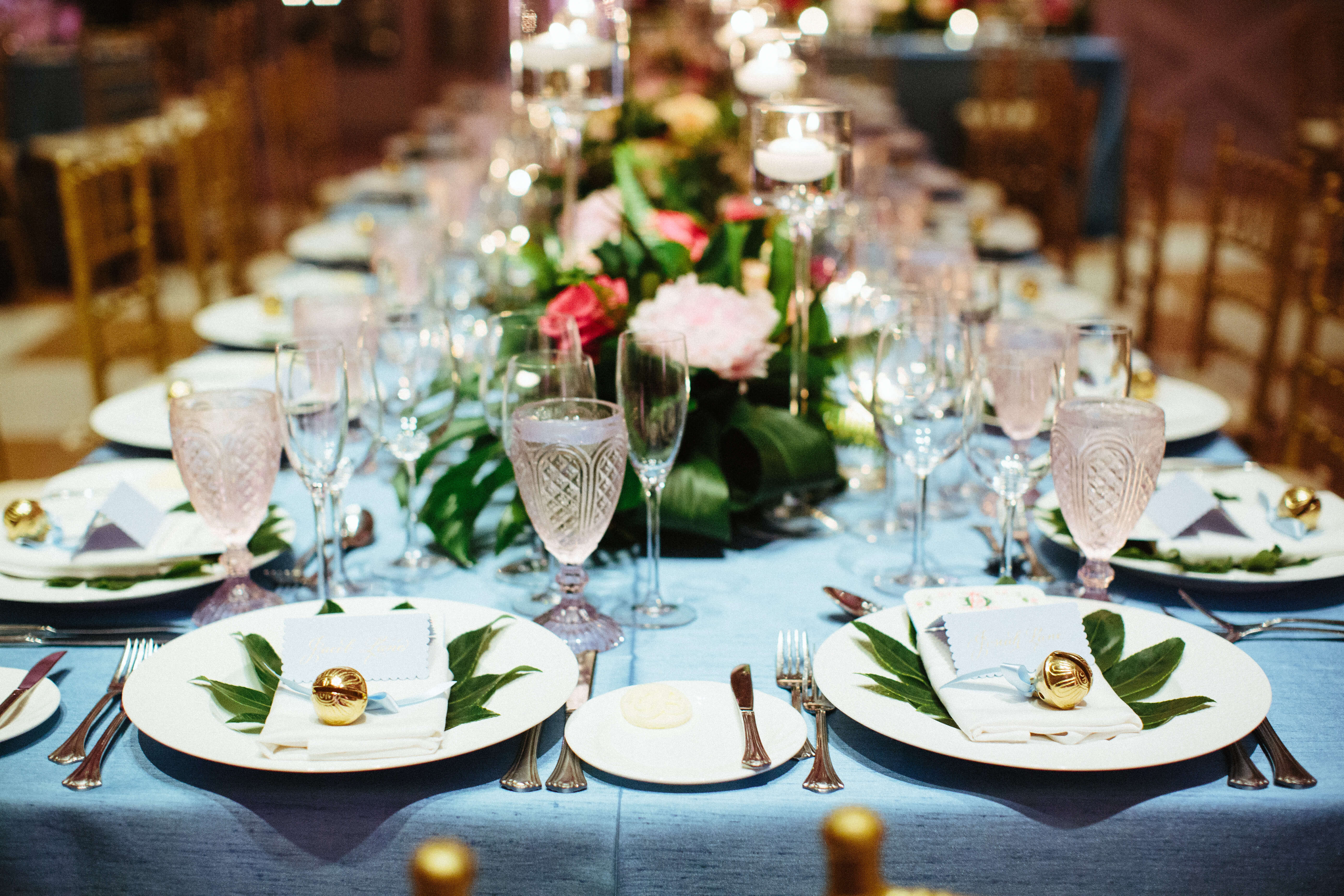 colorful winter wedding tablescape at The Breakers