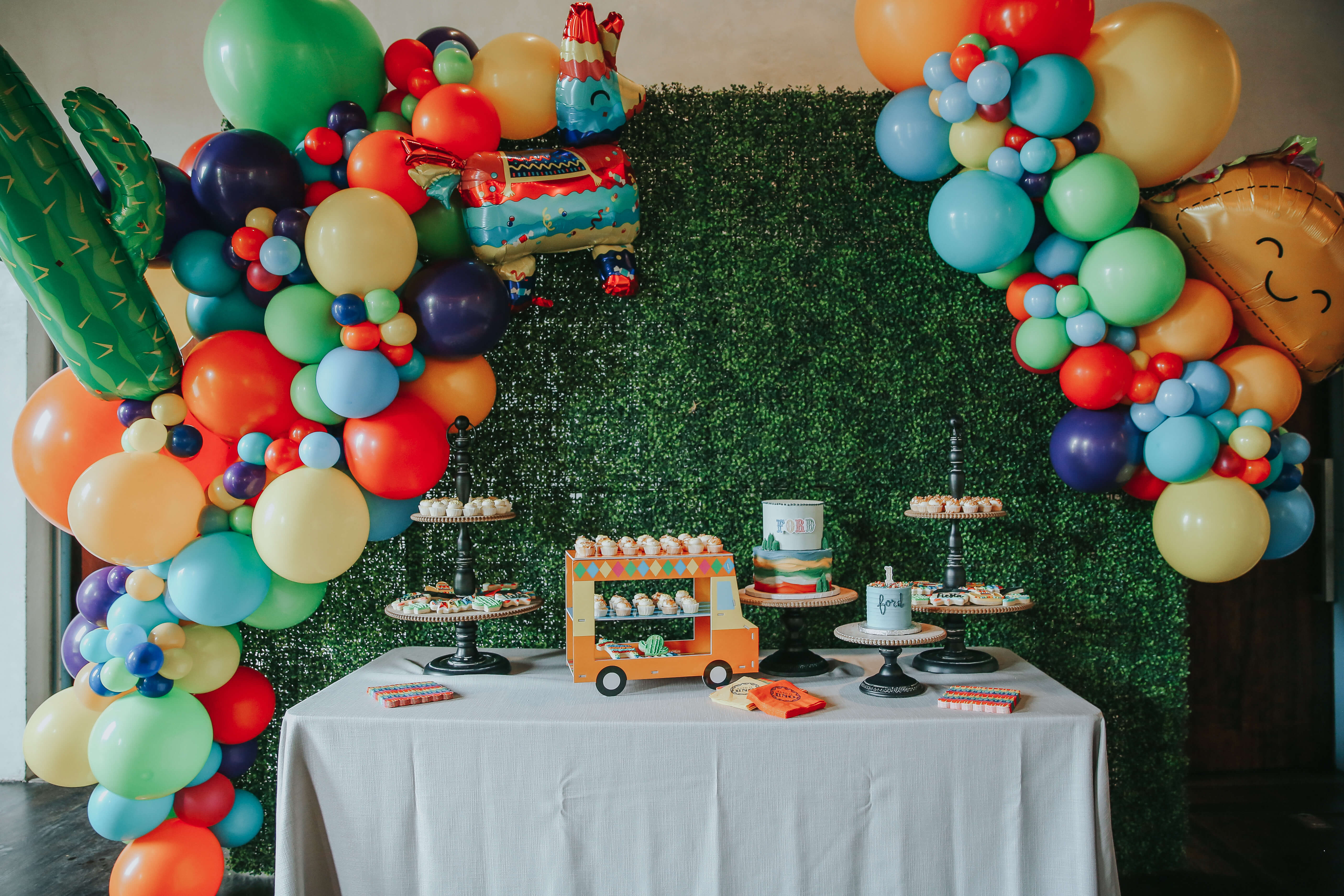 Fiesta First Birthday Sweet Table with Vroom Vroom Balloons