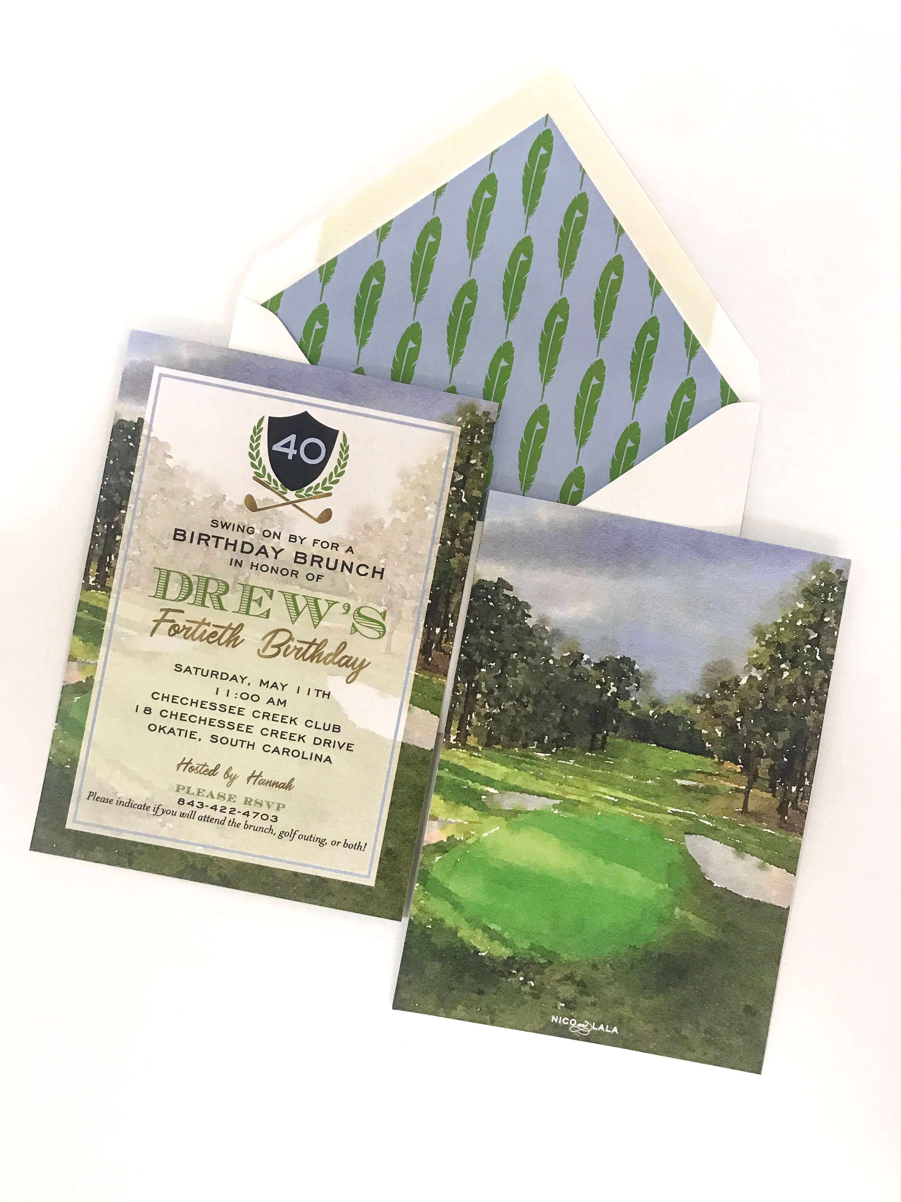 Golf themed 40th birthday invitations